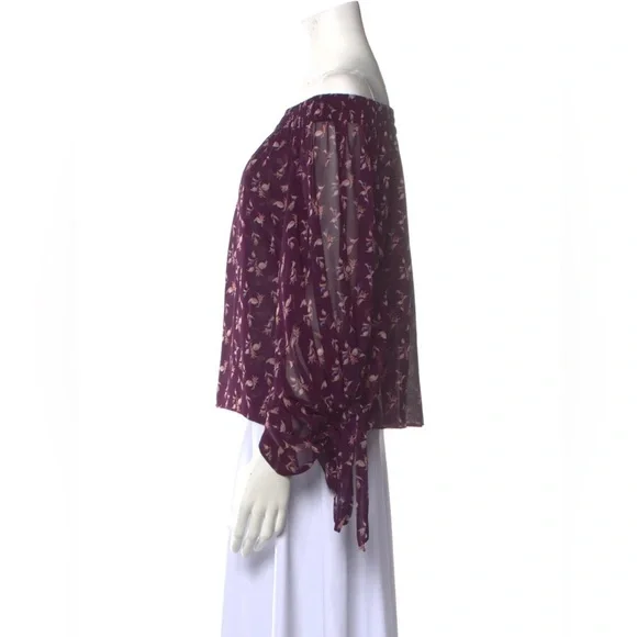 MISA Los Angeles Size M Adeli Top Off Shoulder Viscose Purple Floral Sheer Boho - Picture 5 of 12